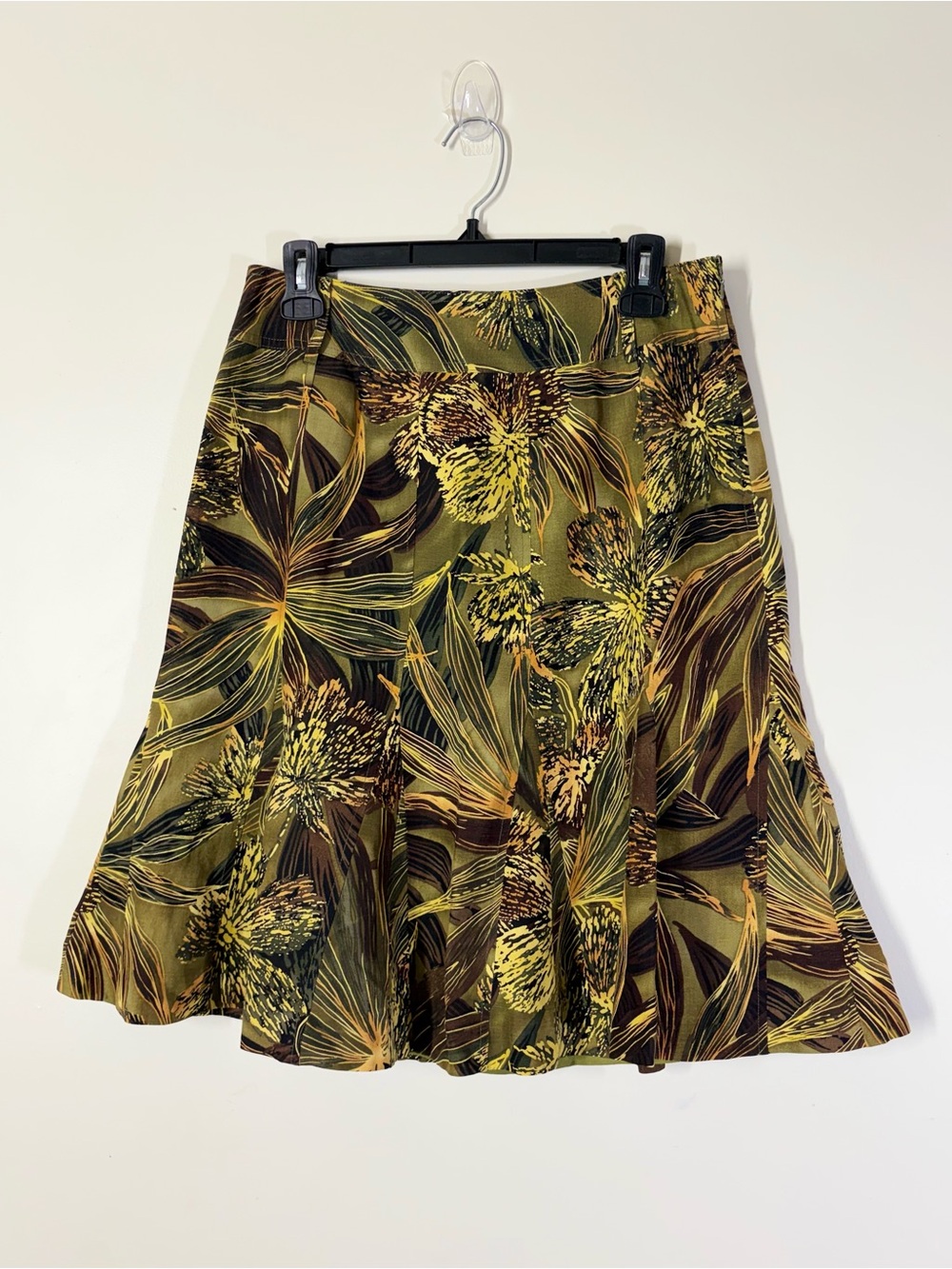 Etcetera 75% Silk Linen Botanical Floral A-Line Pleated Skirt women’s Lined